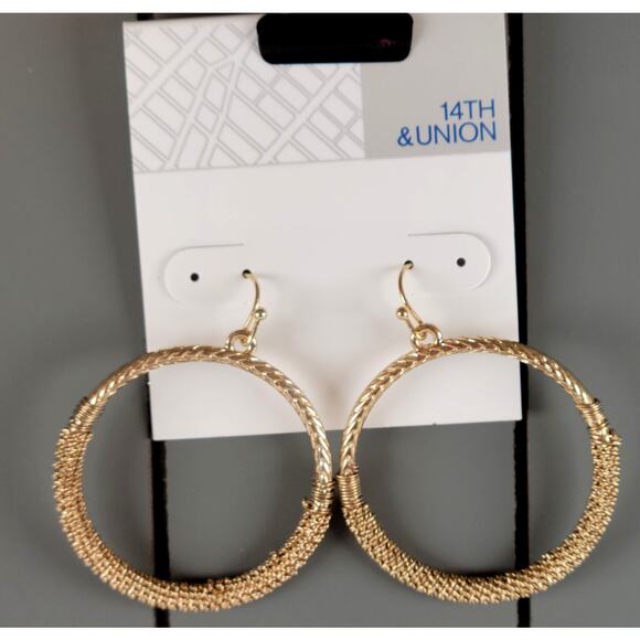 Textured Gold Tone Large Hoop Earrings NWT Nordstrom Rack 14th & Union 2" - Picture 1 of 7